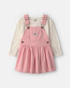 2-piece set, pink corduroy jumper and white tee