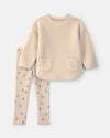 Conjunto 2 peças, sweatshirt floral e calças em creme