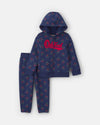 Conjunto 2 peças, sweatshirt e calças florais, azul-marinho