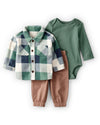 Conjunto de 3 peças: cárdigan, camisa aos quadrados e calçass