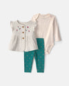 Conjunto 3 piezas, chaleco acolchado bordado y leggings, flores
