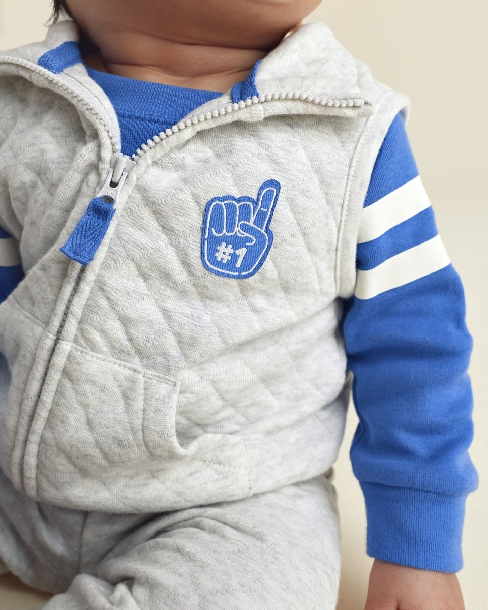 Conjunto 3 piezas, chaleco acolchado y body, universitario gris - Carter's