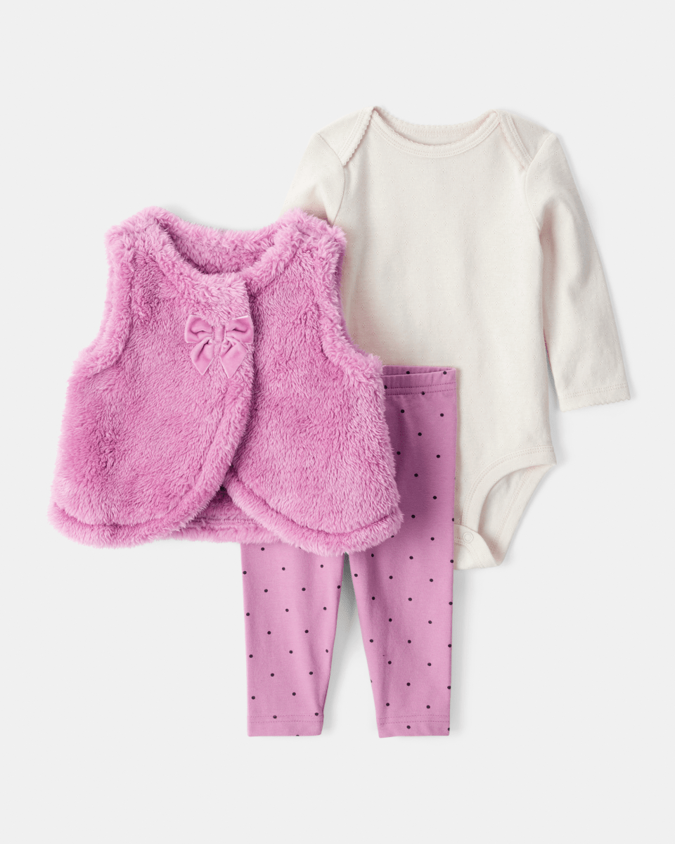 Conjunto 3 piezas chaleco de peluche, body y pantalón floral - Carter's