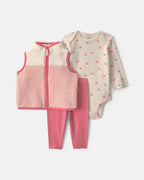 Conjunto 3 piezas, chaleco sherpa, body y leggings en rosa - Carter's