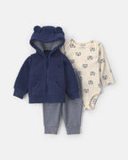 Conjunto 3 piezas, chaqueta sherpa con orejas de oso, azul - Carter's