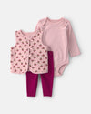 3-piece set with floral quilted vest and leggings, pink