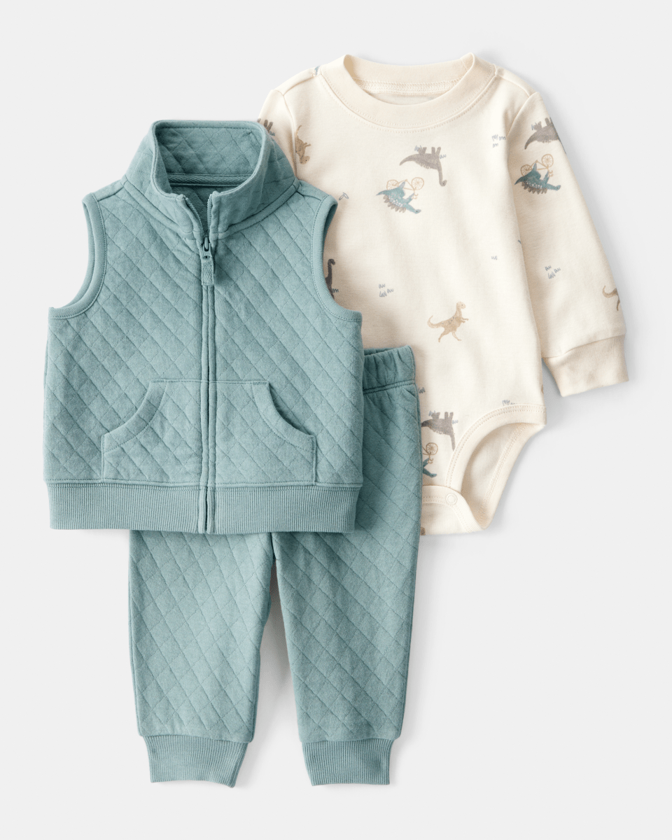 Conjunto 3 piezas con chaleco acolchado y dinosaurio - Carter's
