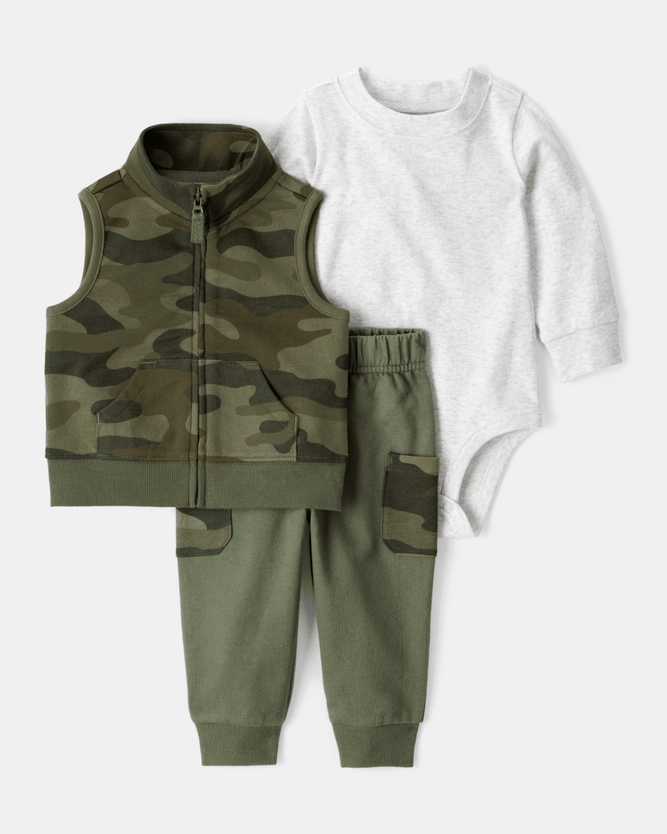 Conjunto 3 piezas con chaleco camuflado y jogger - Carter's