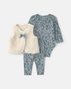 Conjunto 3 peças com colete sherpa e laço, flores