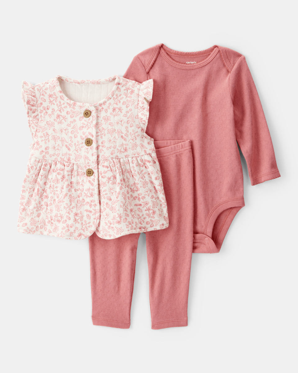 Conjunto 3 piezas con chaleco floral y pantalón - Carter's