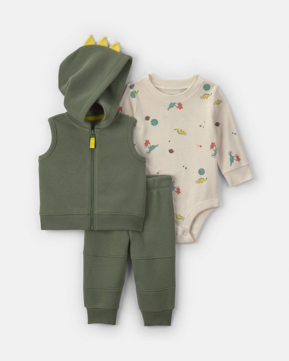 Conjunto 3 piezas con chaleco polar, dinosaurios en verde - Carter's