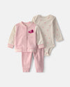 Conjunto 3 peças com casaco, estilo universitário, rosa