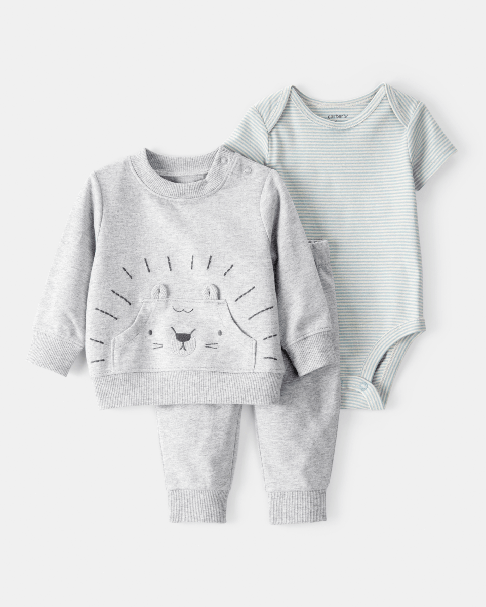 Conjunto 3 piezas con sudadera de león y rayas - Carter's