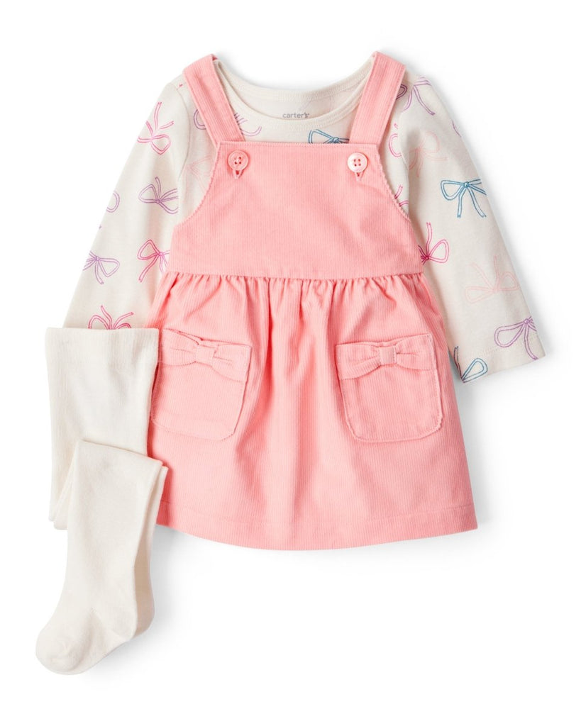 Conjunto 3 piezas con vestido jumper coral y lazos | Carter’s ES - Carter's