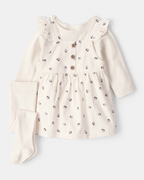 Conjunto 3 piezas con vestido jumper floral de pana - Carter's