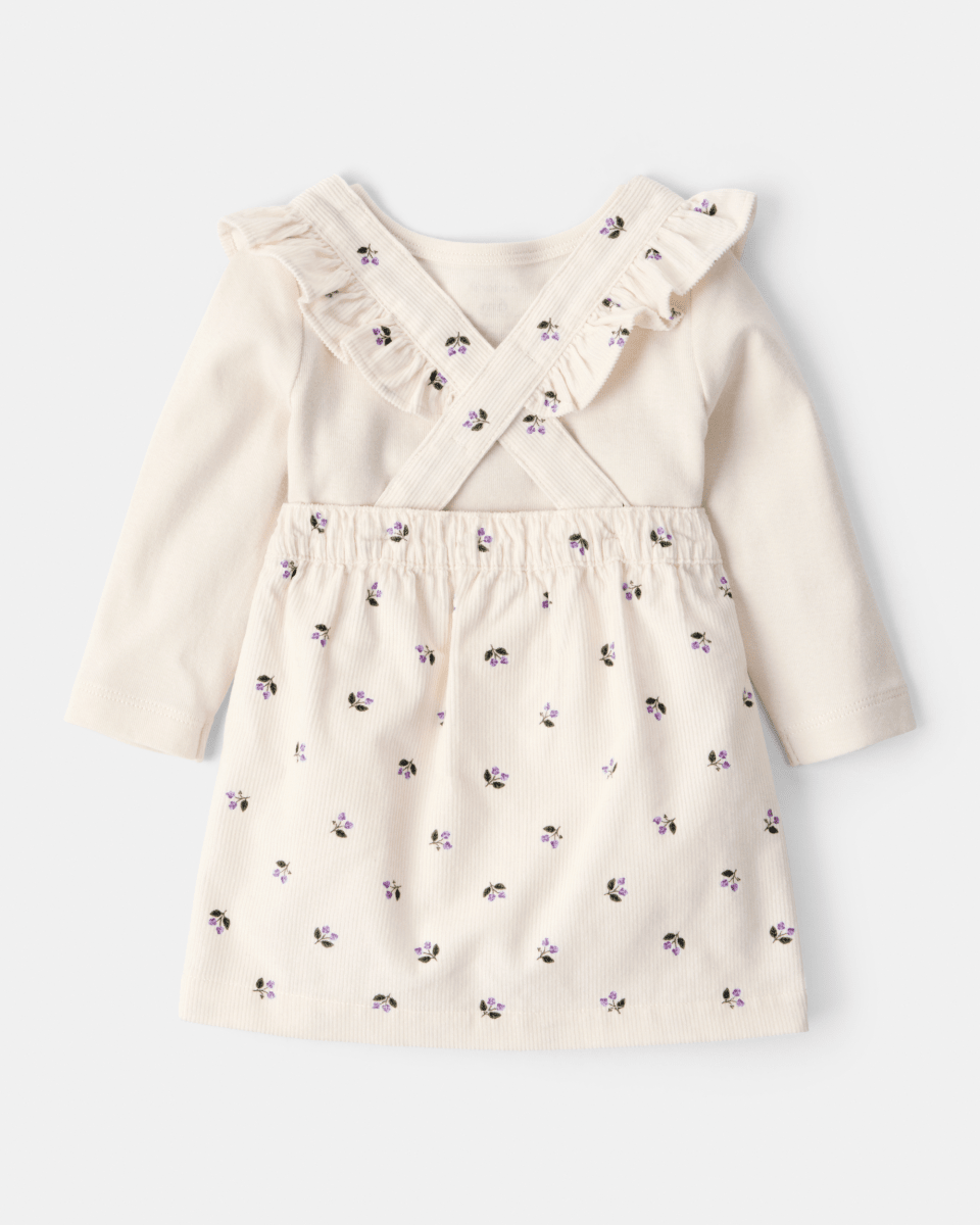 Conjunto 3 piezas con vestido jumper floral de pana - Carter's