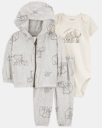 Conjunto 3 piezas de algodón, chaqueta con capucha, pantalón y body, diseño elefante - Carter's