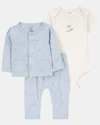 3-piece cotton set, trousers, cardigan and bodysuit