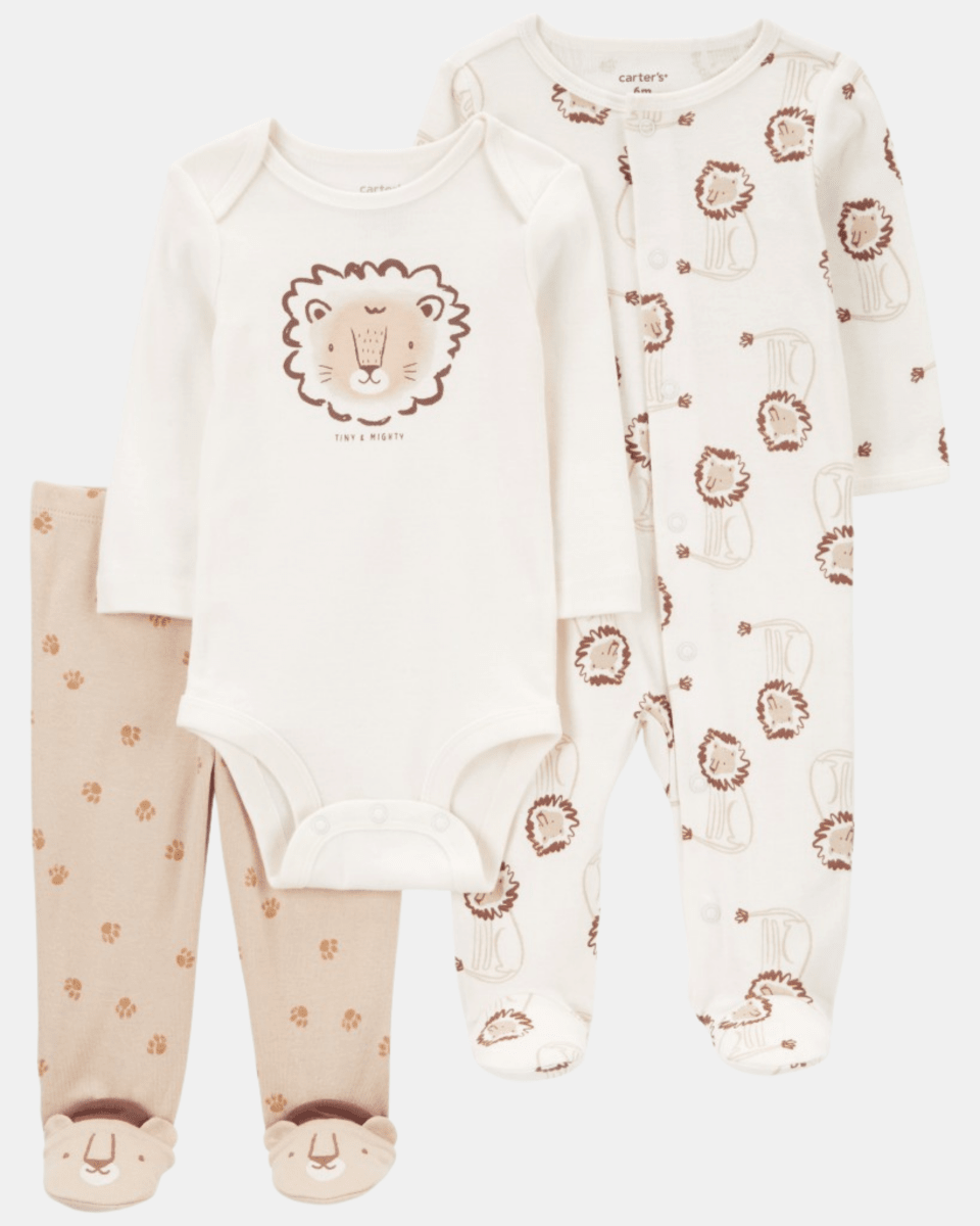 Conjunto 3 piezas de algodón, pijama con pie, pantalón y body, diseño león - Carter's