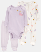 Conjunto 3 piezas de algodón, pijama con pie, pantalón y body, diseño pájaro - Carter's