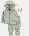 3-piece set of jacket, pants and short bodysuit, airplane design