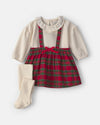 Conjunto 3 peças de Natal, vestido de xadrez e collants