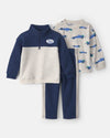 Conjunto 3 peças em polar, blocos de cor em azul-marinho