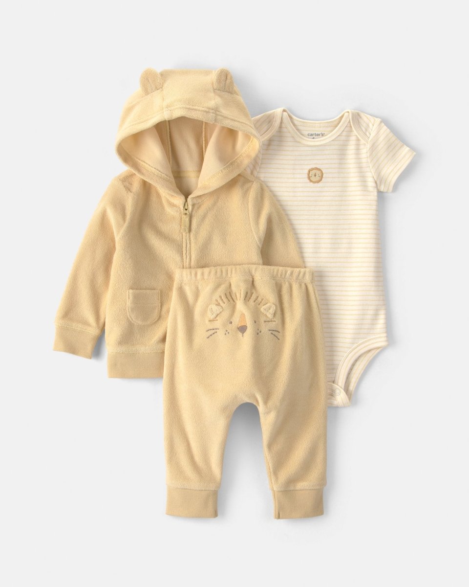 Conjunto 3 piezas de rizo con chaqueta, león en amarillo - Carter's