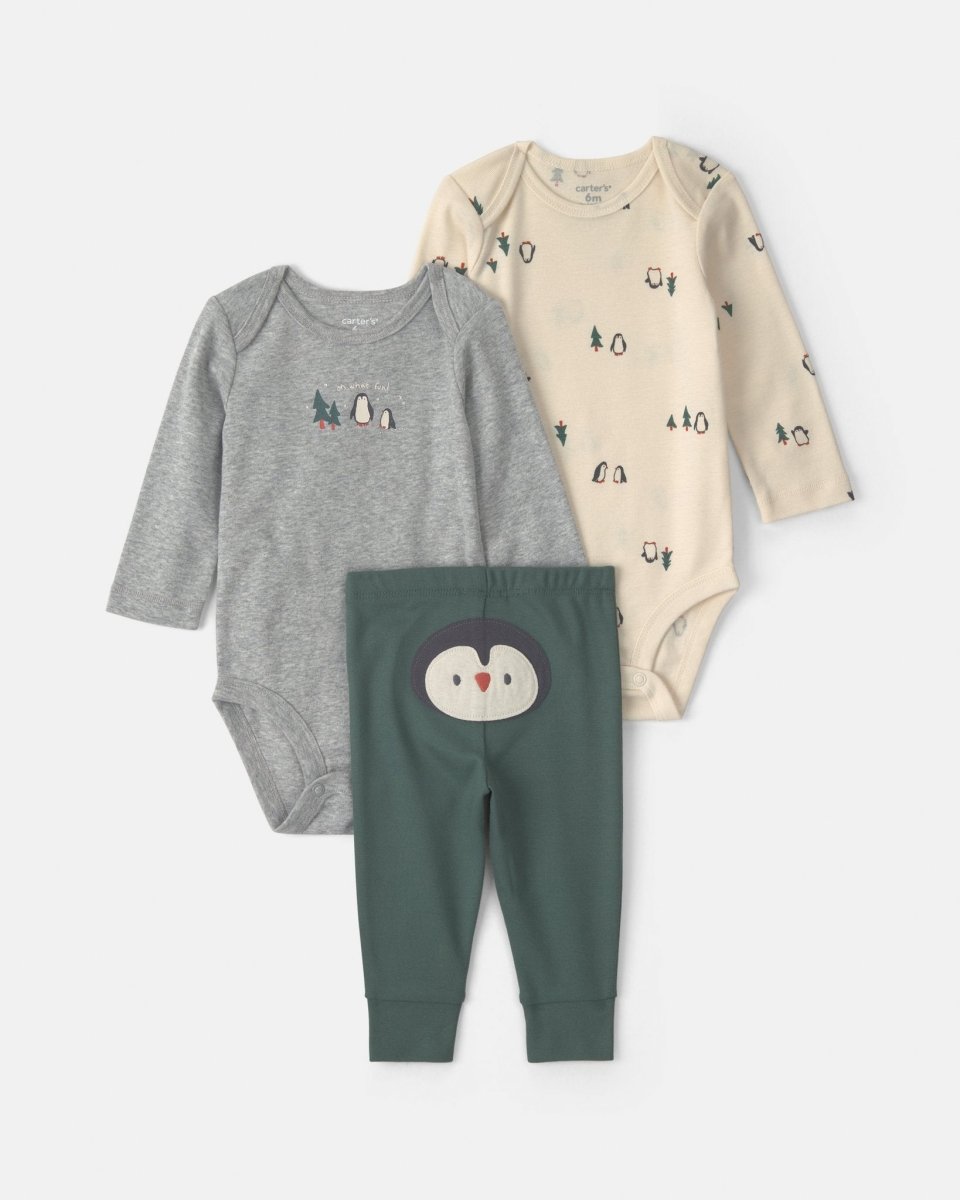 Conjunto 3 piezas, dos bodies y pantalón, pingüinos - Carter's