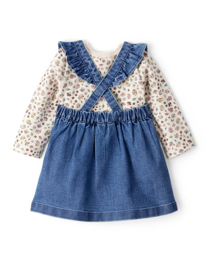 Conjunto 3 piezas jumper denim con volantes, camiseta floral y leotardos - Carter's