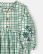 Conjunto 3 piezas, pelele de franela y gorro, cuadros verdes - Carter's
