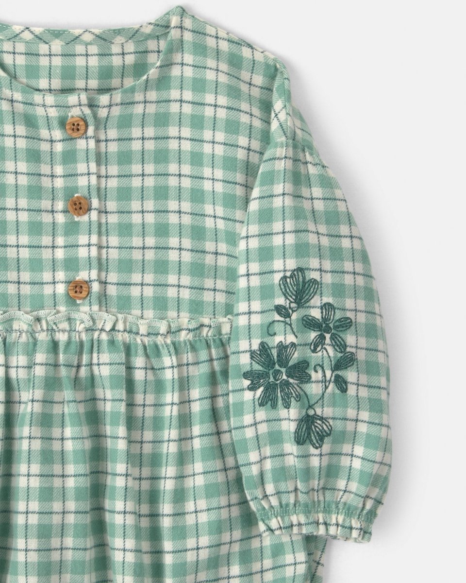 Conjunto 3 piezas, pelele de franela y gorro, cuadros verdes - Carter's
