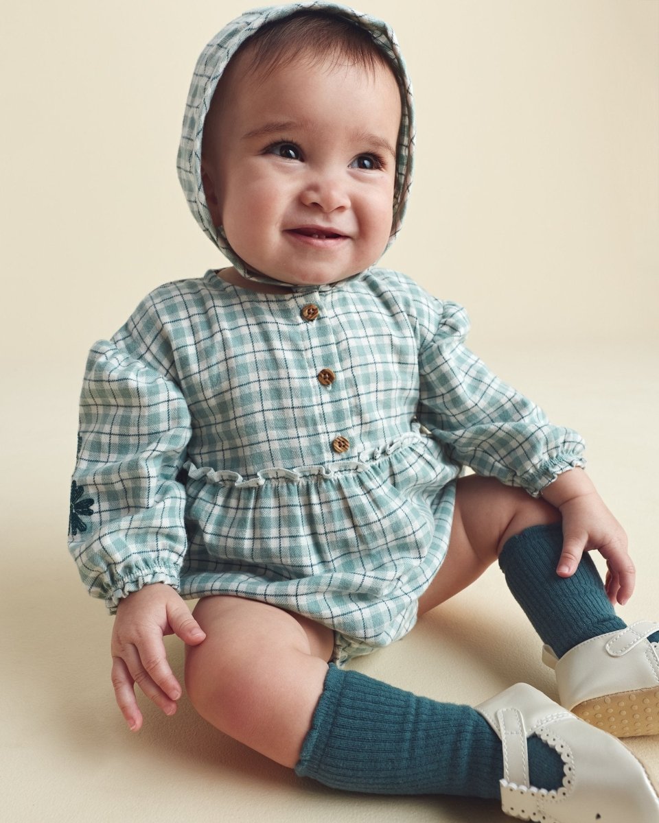 Conjunto 3 piezas, pelele de franela y gorro, cuadros verdes - Carter's