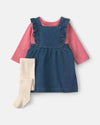 Conjunto 3 piezas, pichi de chambray y leotardos, lunares