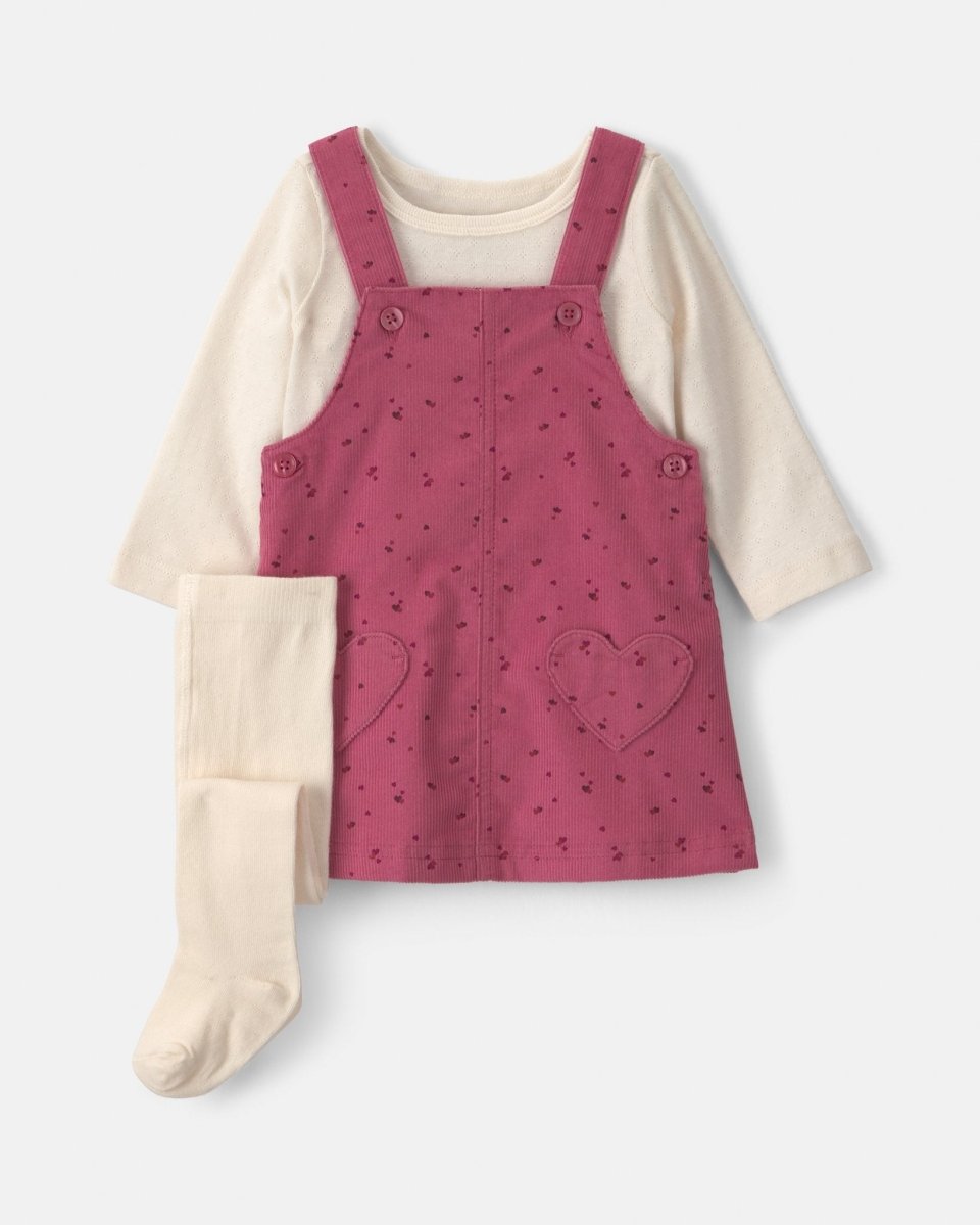 Conjunto 3 piezas, pichi de pana, body y leotardos, corazones - Carter's