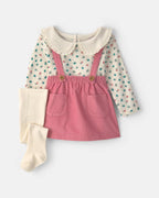 Conjunto 3 piezas, pichi de pana, camiseta y leotardos, flores - Carter's