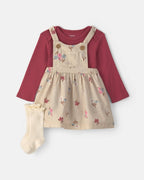 Conjunto 3 piezas, pichi de sarga floral, body y calcetines - Carter's