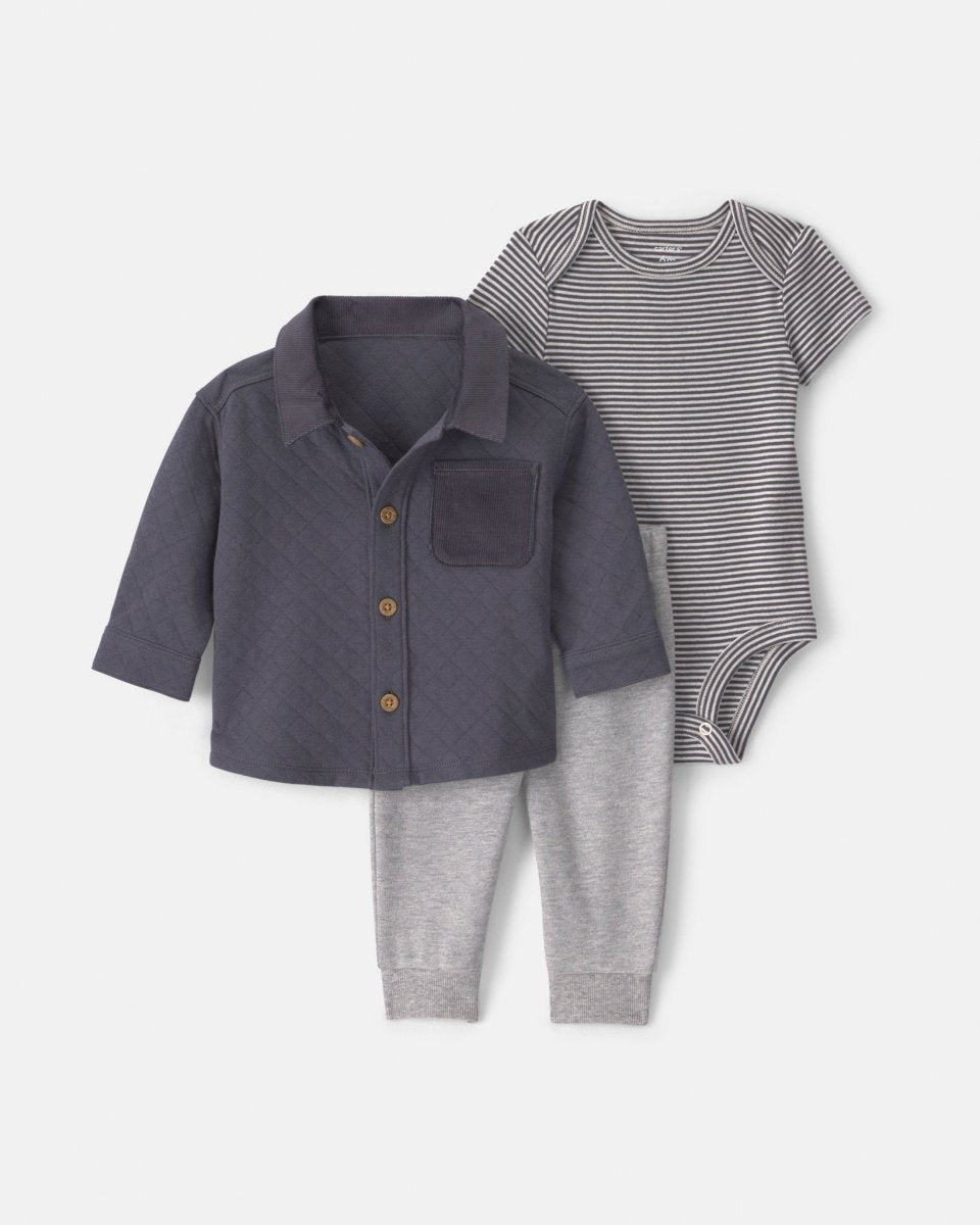 Conjunto 3 piezas, sobrecamisa acolchada, body y pantalón, gris - Carter's