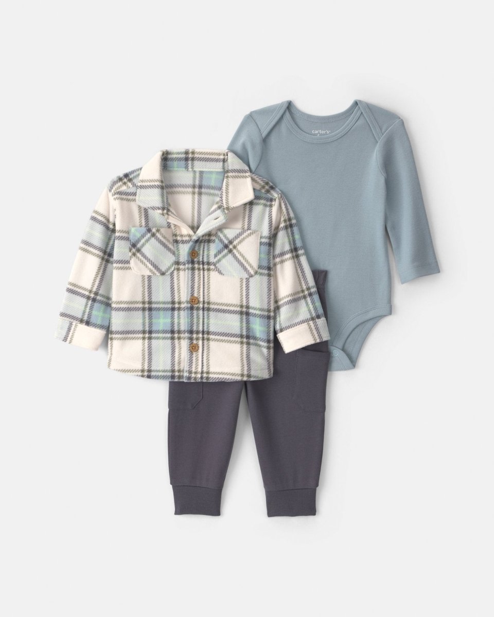 Conjunto 3 piezas, sobrecamisa de cuadros, body y pantalón - Carter's