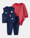 3-piece sporty set with vest and striped bodysuit