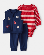 Conjunto 3 piezas sporty con chaleco y body a rayas - Carter's
