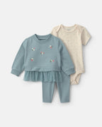 Conjunto 3 piezas, sudadera bordada, body y leggings, flores - Carter's