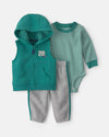 3-piece varsity set, hooded vest, green