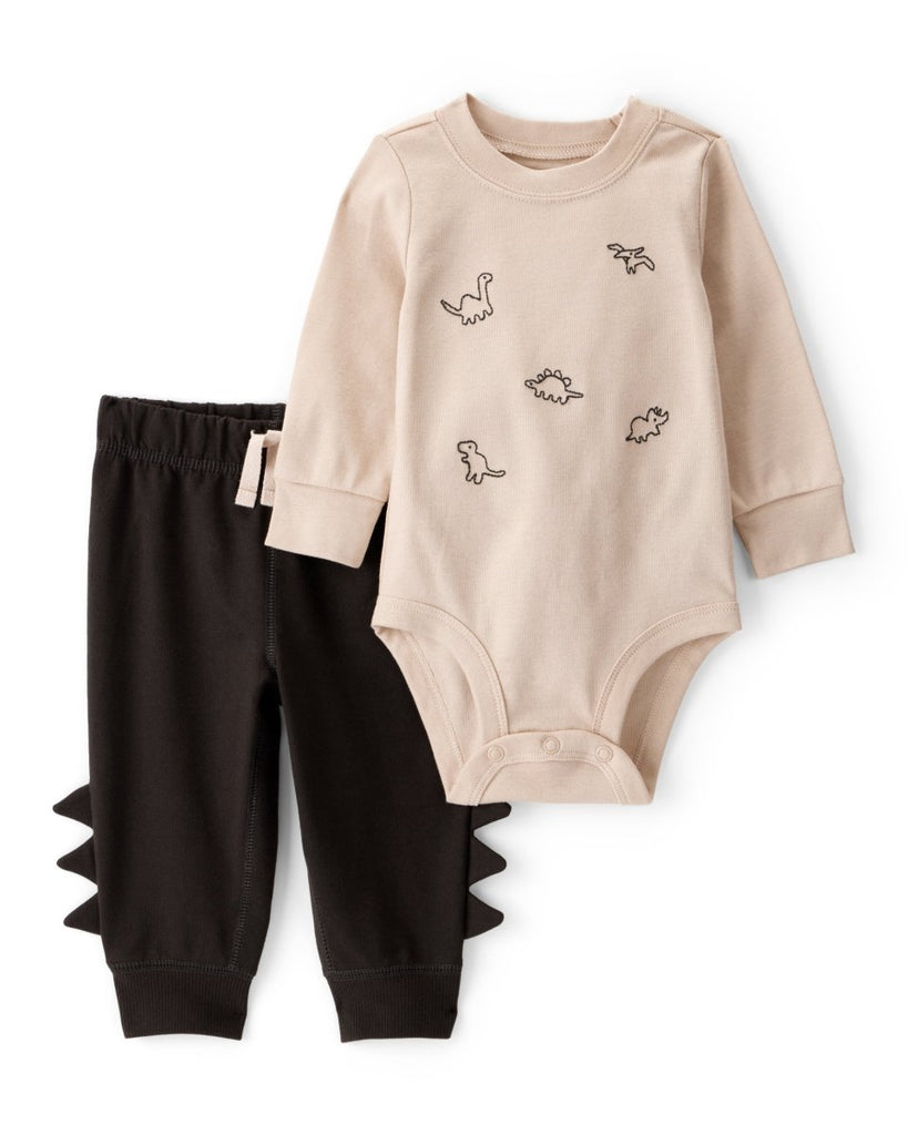Conjunto body y pantalón marrón claro con mini dinosaurios para bebé niño - Carter's