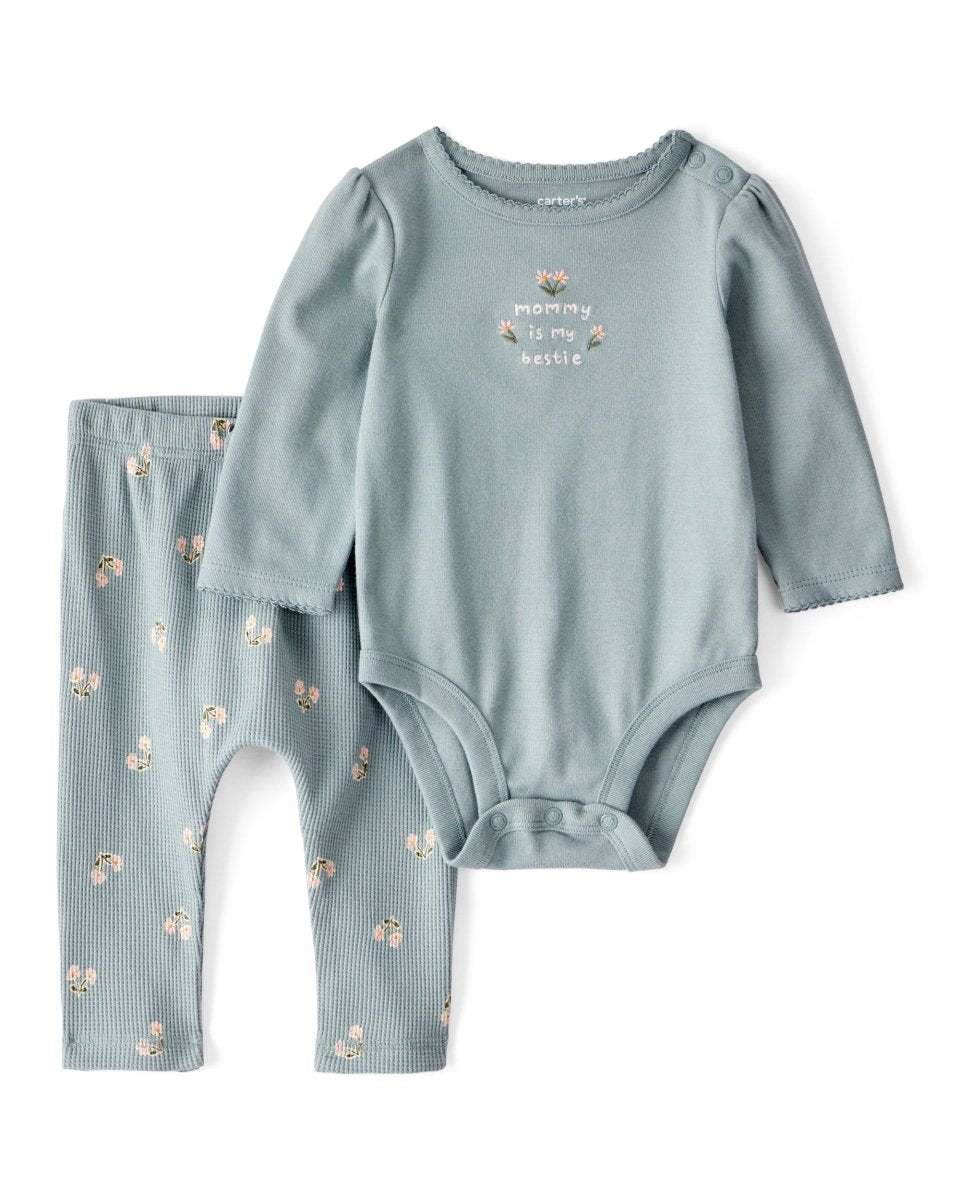 Conjunto body y pantalón verde "Mommy's Bestie" para bebé niña - Carter's