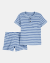 Two-piece set with striped Henley shirt and pants