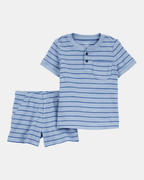 Conjunto de dos piezas con camiseta Henley a rayas y pantalón - Carter's