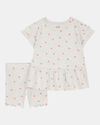 Two-piece ribbed cotton set, shorts and top, heart design