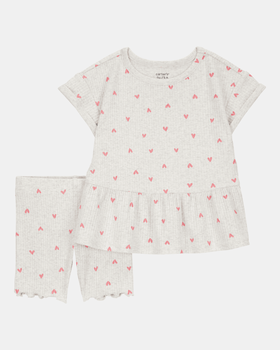 Conjunto de dos piezas de algodón acanalado, pantalón corto y blusa, diseño corazones - Carter's
