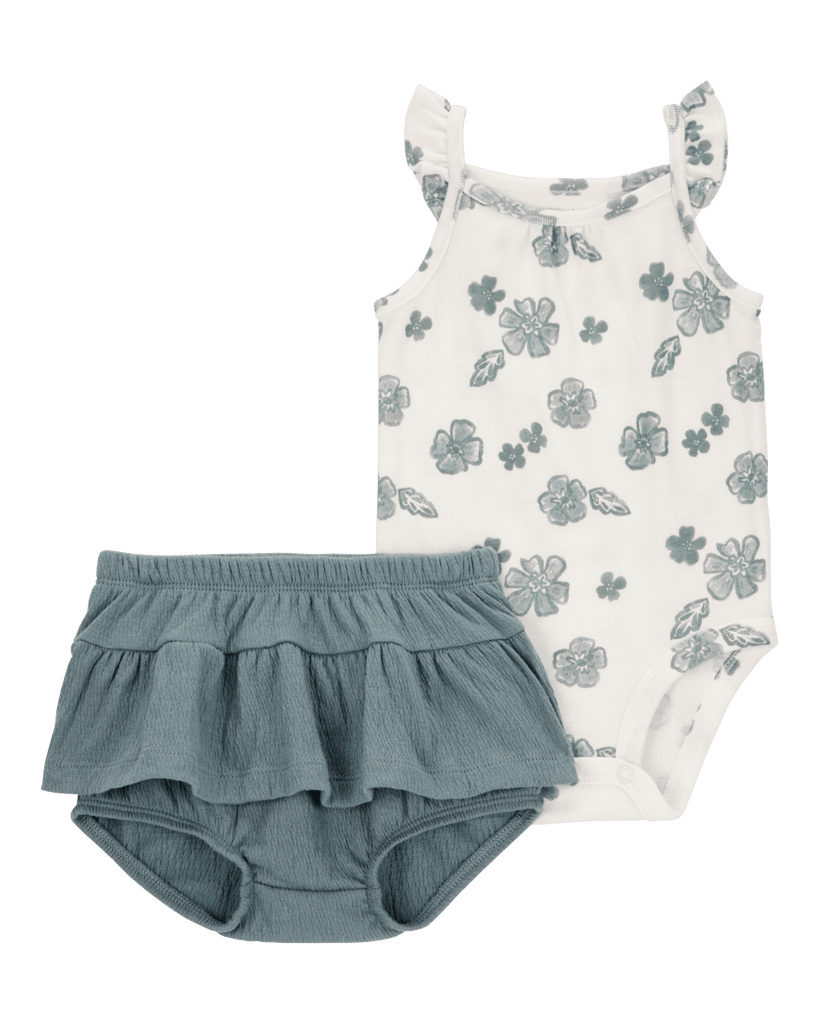 Conjunto de dos piezas de algodón, pantalón corto y body con volados, diseño floral - Carter´s